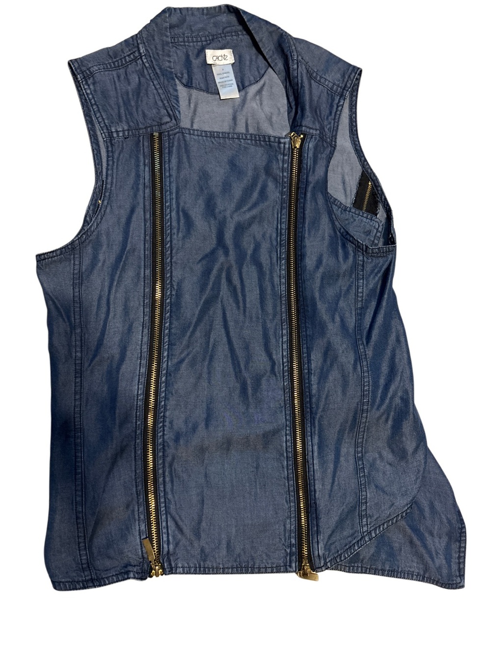 Cache Navy Denim Vest with Gold Hardware